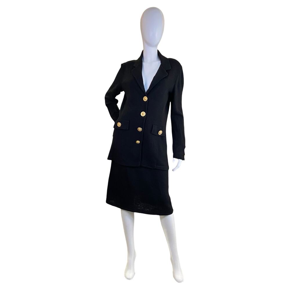 1990s Vintage Via Condotti Wool Skirt Suit Gold Lion Buttons Vintage Medium
